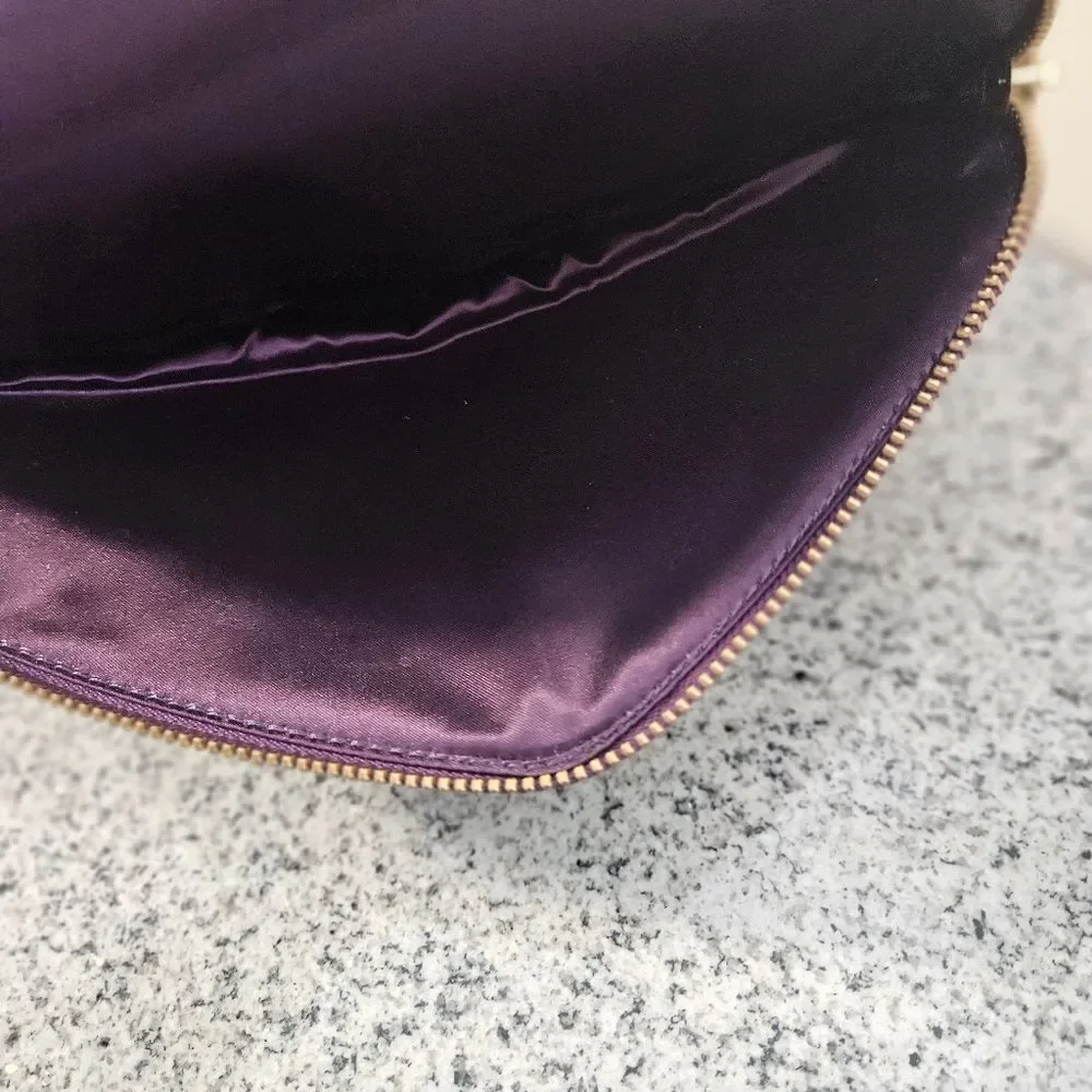 J CREW Purple Satin Foldover Evening Bag Chain Strap Clutch Purse